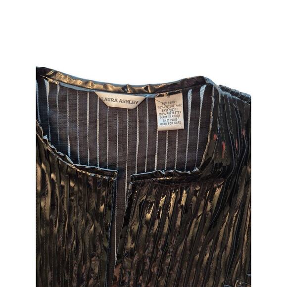 Women's Laura Ashley Black Shining Polyurethane Semi Sheer Zip Up Jacket Sz M - Picture 2 of 5